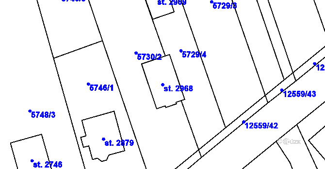 Parcela st. 2968 v KÚ Nový Hrozenkov, Katastrální mapa