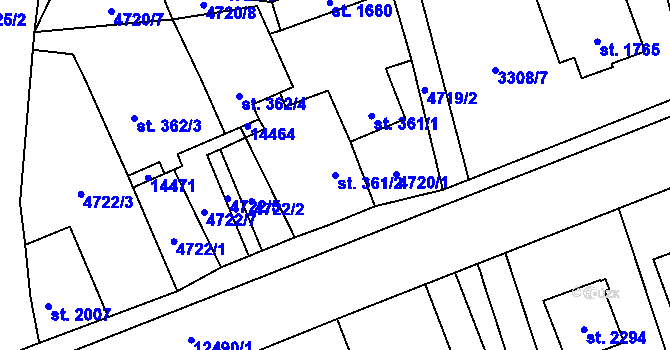 Parcela st. 361/2 v KÚ Nový Hrozenkov, Katastrální mapa