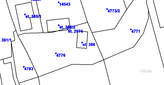 Parcela st. 386 v KÚ Nový Hrozenkov, Katastrální mapa