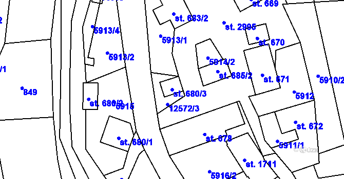 Parcela st. 680/3 v KÚ Nový Hrozenkov, Katastrální mapa