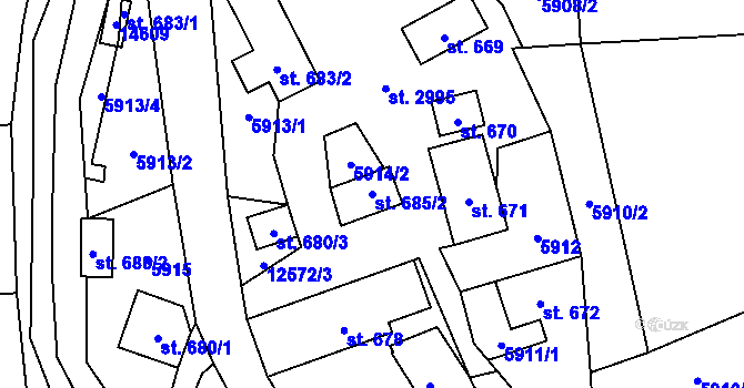 Parcela st. 685/2 v KÚ Nový Hrozenkov, Katastrální mapa
