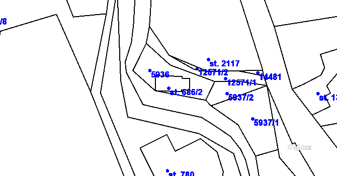 Parcela st. 686/2 v KÚ Nový Hrozenkov, Katastrální mapa