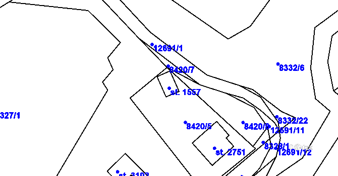 Parcela st. 1557 v KÚ Nový Hrozenkov, Katastrální mapa