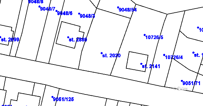 Parcela st. 2020 v KÚ Nový Hrozenkov, Katastrální mapa