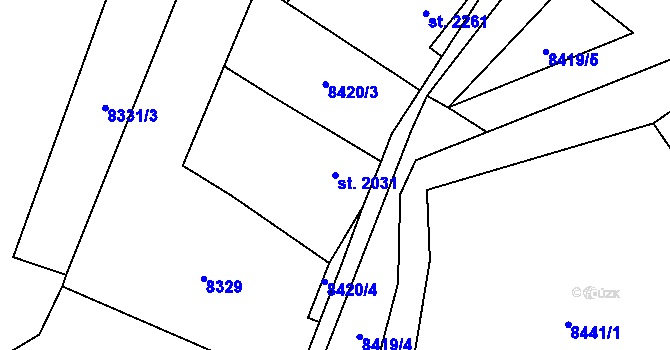 Parcela st. 2031 v KÚ Nový Hrozenkov, Katastrální mapa