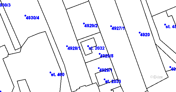 Parcela st. 2032 v KÚ Nový Hrozenkov, Katastrální mapa