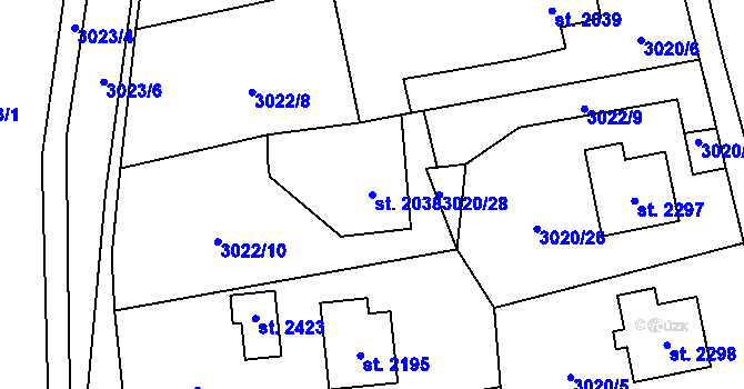 Parcela st. 2038 v KÚ Nový Hrozenkov, Katastrální mapa