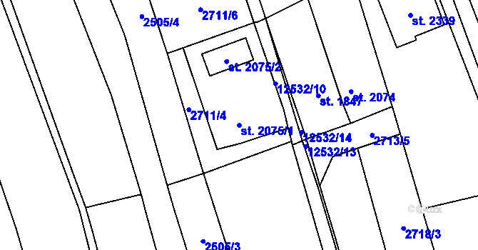 Parcela st. 2075/1 v KÚ Nový Hrozenkov, Katastrální mapa