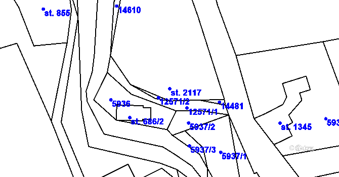 Parcela st. 2117 v KÚ Nový Hrozenkov, Katastrální mapa