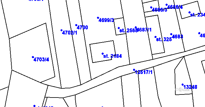 Parcela st. 2184 v KÚ Nový Hrozenkov, Katastrální mapa