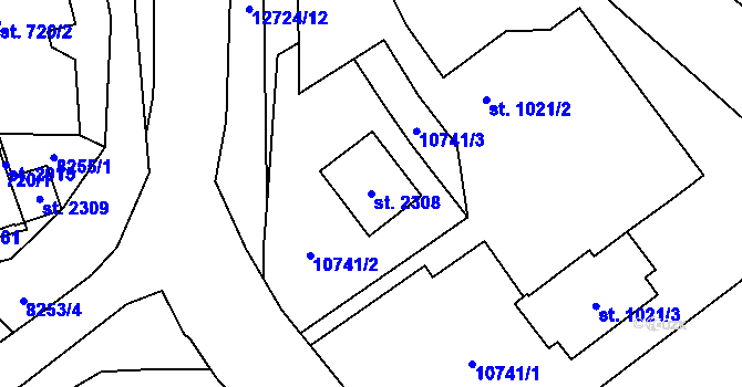 Parcela st. 2308 v KÚ Nový Hrozenkov, Katastrální mapa