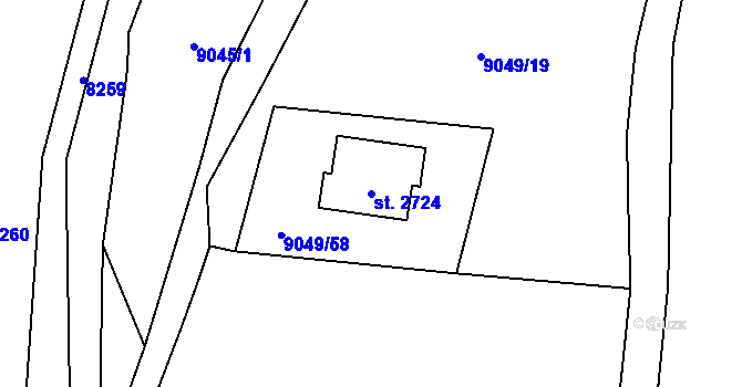 Parcela st. 2724 v KÚ Nový Hrozenkov, Katastrální mapa