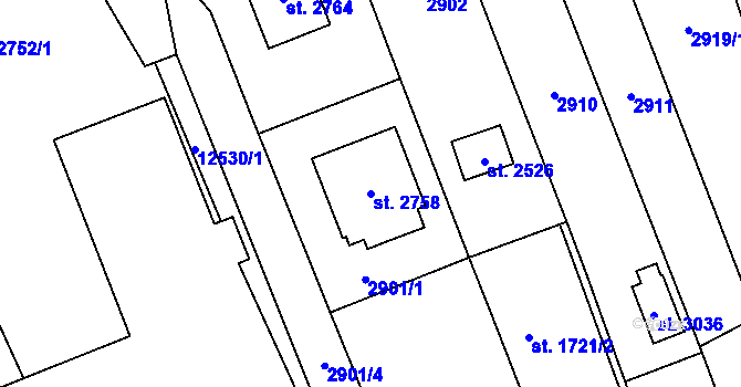 Parcela st. 2758 v KÚ Nový Hrozenkov, Katastrální mapa