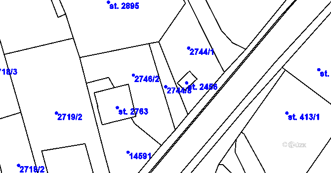 Parcela st. 2744/8 v KÚ Nový Hrozenkov, Katastrální mapa