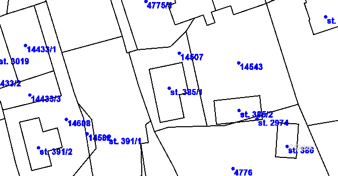 Parcela st. 385/1 v KÚ Nový Hrozenkov, Katastrální mapa