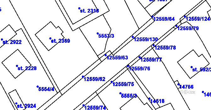 Parcela st. 12559/63 v KÚ Nový Hrozenkov, Katastrální mapa