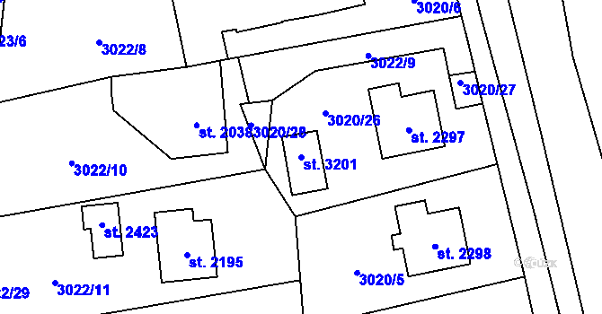 Parcela st. 3201 v KÚ Nový Hrozenkov, Katastrální mapa