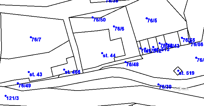 Parcela st. 44 v KÚ Nový Jáchymov, Katastrální mapa