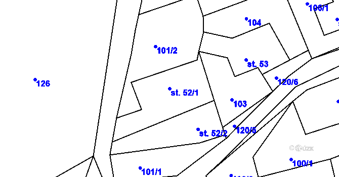Parcela st. 52/1 v KÚ Nový Jáchymov, Katastrální mapa