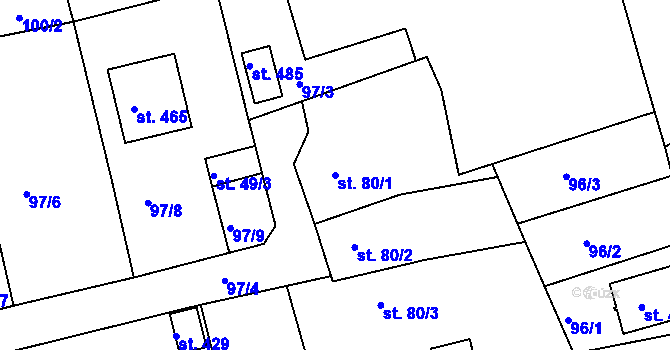 Parcela st. 80/1 v KÚ Nový Jáchymov, Katastrální mapa