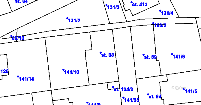 Parcela st. 88 v KÚ Nový Jáchymov, Katastrální mapa