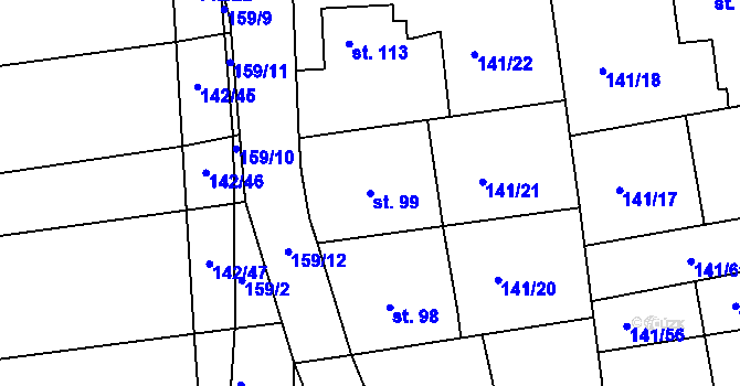Parcela st. 99 v KÚ Nový Jáchymov, Katastrální mapa