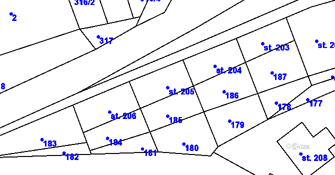 Parcela st. 205 v KÚ Nový Jáchymov, Katastrální mapa