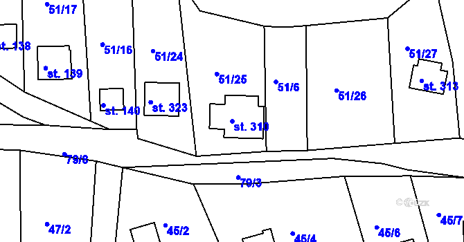Parcela st. 310 v KÚ Nový Jáchymov, Katastrální mapa