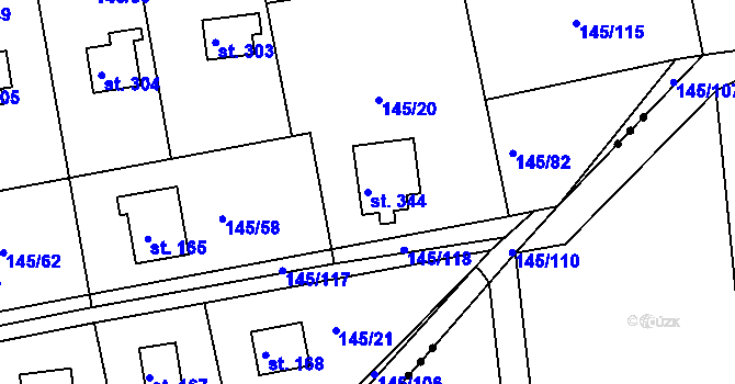 Parcela st. 344 v KÚ Nový Jáchymov, Katastrální mapa