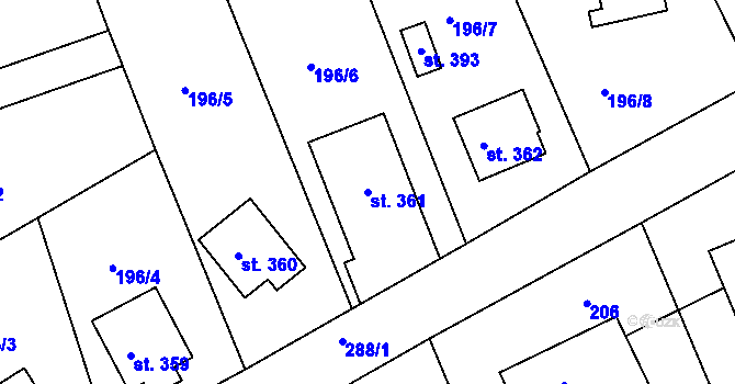 Parcela st. 361 v KÚ Nový Jáchymov, Katastrální mapa