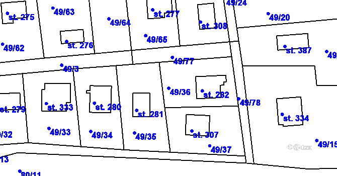 Parcela st. 49/36 v KÚ Nový Jáchymov, Katastrální mapa
