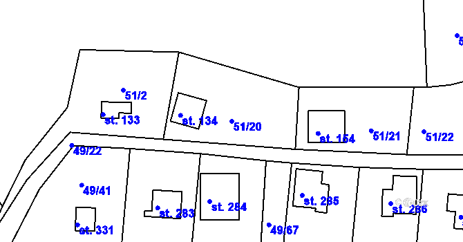 Parcela st. 51/20 v KÚ Nový Jáchymov, Katastrální mapa