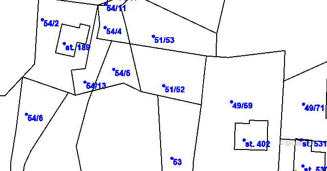 Parcela st. 51/52 v KÚ Nový Jáchymov, Katastrální mapa