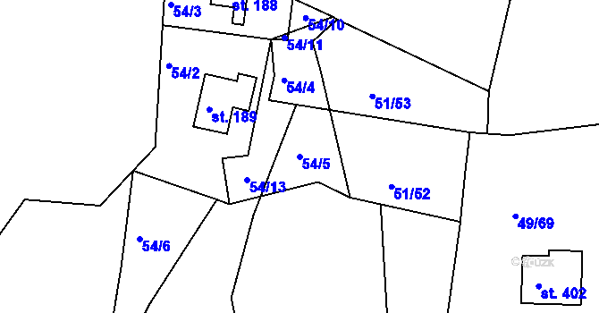 Parcela st. 54/5 v KÚ Nový Jáchymov, Katastrální mapa