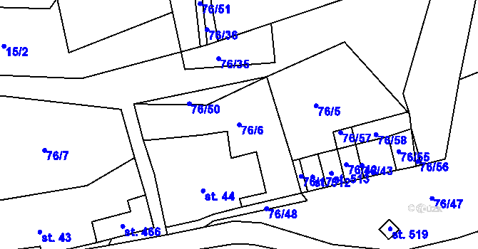 Parcela st. 76/6 v KÚ Nový Jáchymov, Katastrální mapa