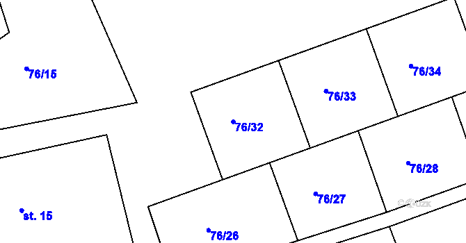 Parcela st. 76/32 v KÚ Nový Jáchymov, Katastrální mapa
