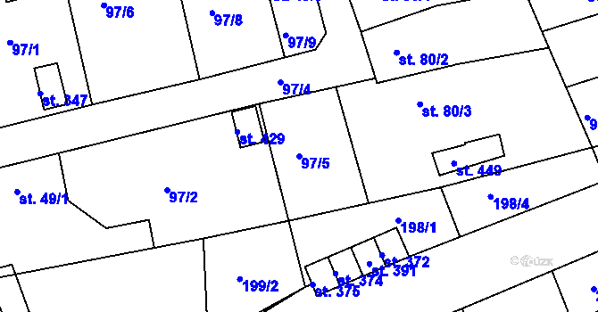 Parcela st. 97/5 v KÚ Nový Jáchymov, Katastrální mapa