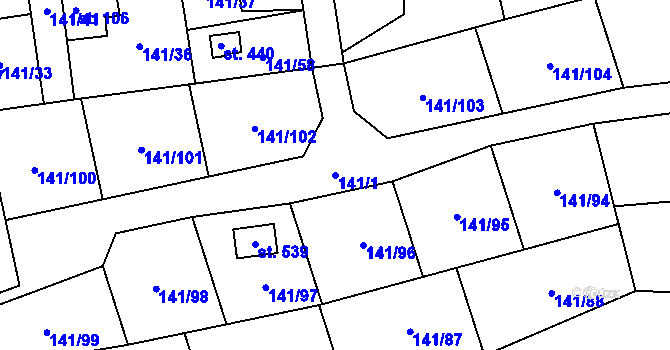 Parcela st. 141/1 v KÚ Nový Jáchymov, Katastrální mapa
