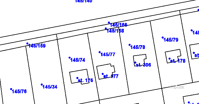 Parcela st. 145/77 v KÚ Nový Jáchymov, Katastrální mapa