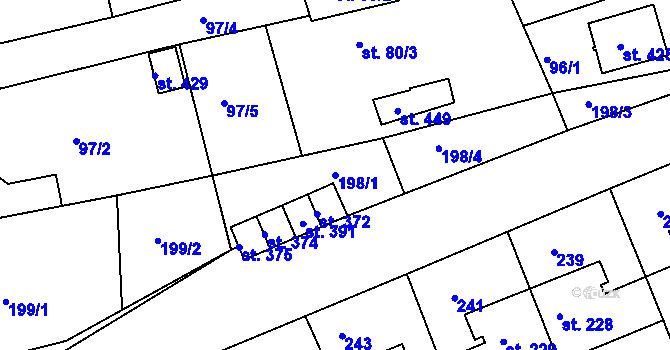 Parcela st. 198/1 v KÚ Nový Jáchymov, Katastrální mapa
