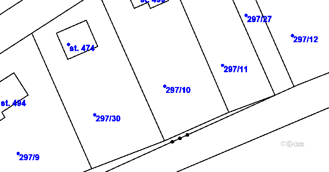 Parcela st. 297/10 v KÚ Nový Jáchymov, Katastrální mapa
