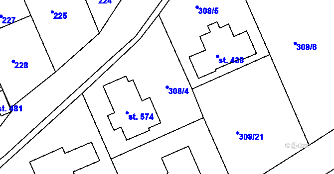Parcela st. 308/4 v KÚ Nový Jáchymov, Katastrální mapa