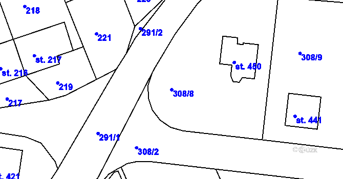 Parcela st. 308/8 v KÚ Nový Jáchymov, Katastrální mapa