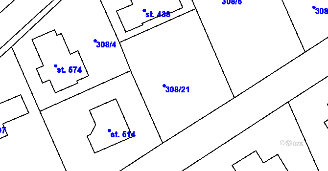 Parcela st. 308/21 v KÚ Nový Jáchymov, Katastrální mapa