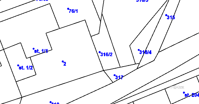 Parcela st. 316/2 v KÚ Nový Jáchymov, Katastrální mapa