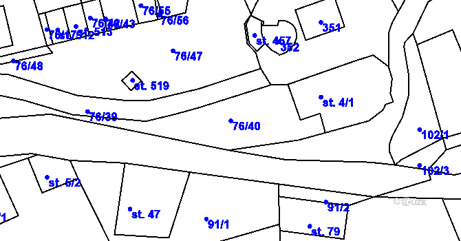 Parcela st. 76/40 v KÚ Nový Jáchymov, Katastrální mapa