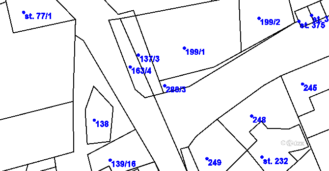 Parcela st. 288/3 v KÚ Nový Jáchymov, Katastrální mapa