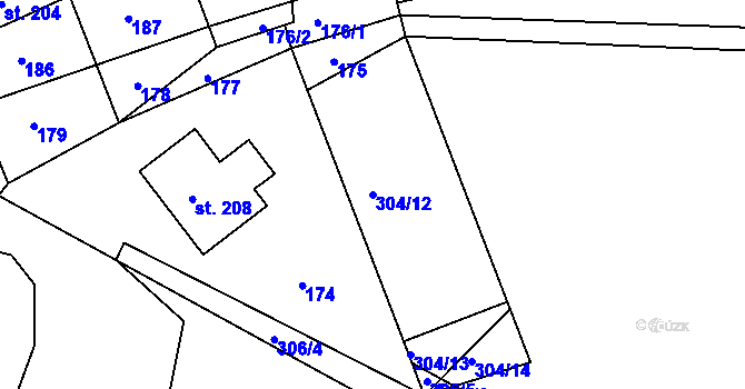 Parcela st. 304/12 v KÚ Nový Jáchymov, Katastrální mapa