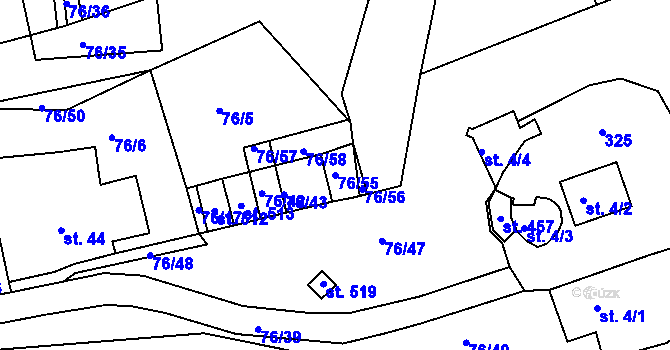 Parcela st. 76/55 v KÚ Nový Jáchymov, Katastrální mapa