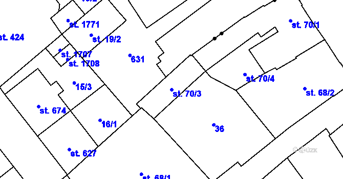 Parcela st. 70/3 v KÚ Nový Jičín-město, Katastrální mapa
